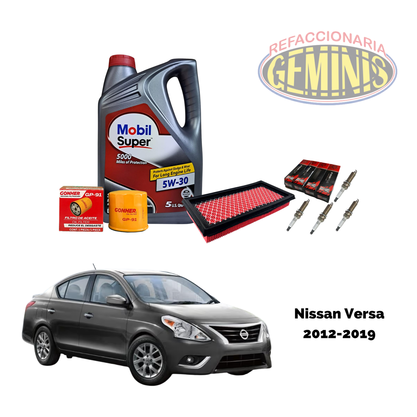 KIT AFINACION NISSAN VERSA 2012-2019 (ACEITE 5W30 MOBIL)