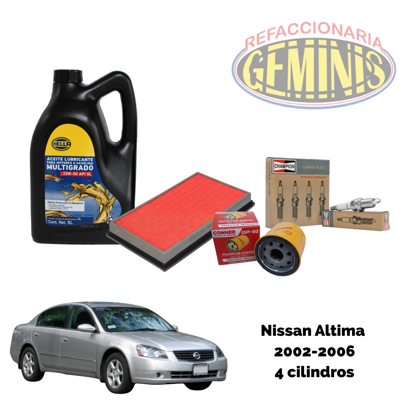 KIT AFINACION NISSAN ALTIMA 2002-2006 2.5 LTS (ACEITE 20W50)