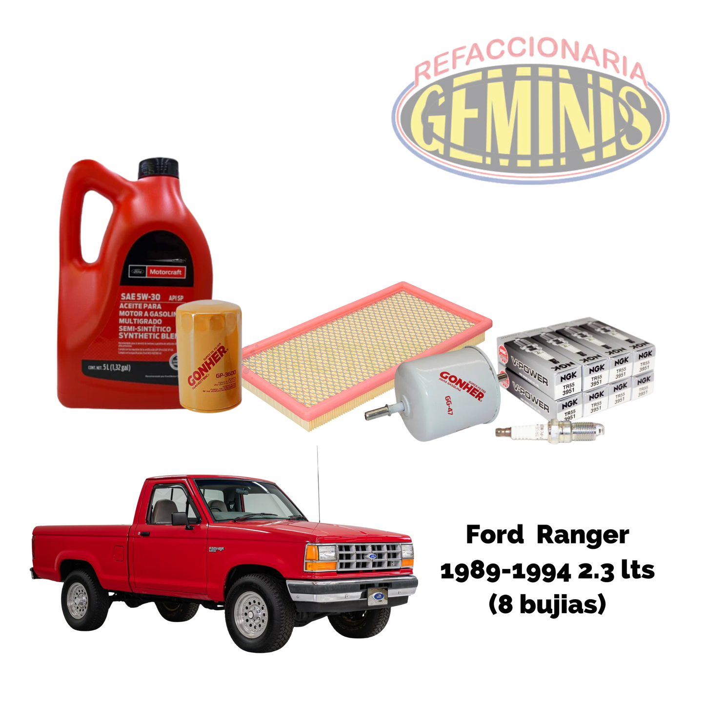 KIT AFINACION FORD RANGER 1989-1994 2.3 LTS (8 BUJIAS) (ACEITE 5W30)