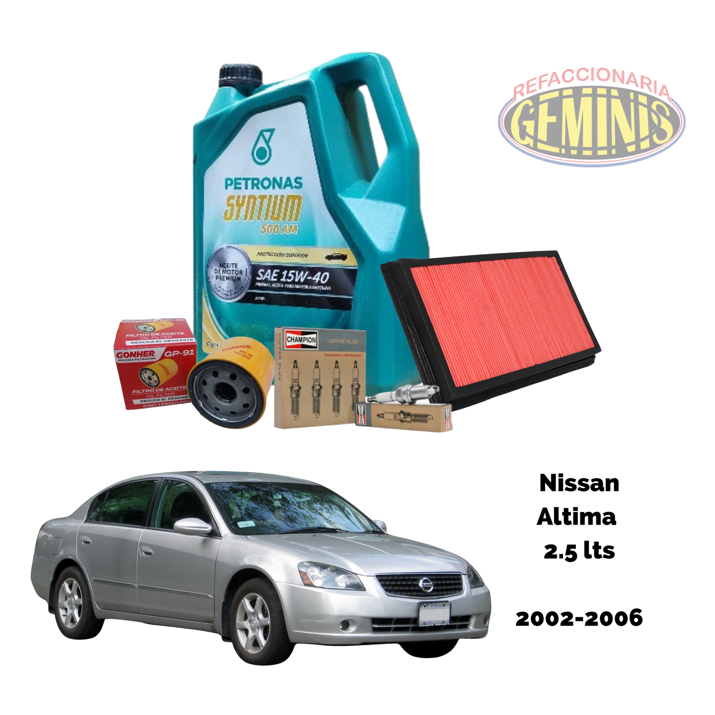 KIT AFINACION NISSAN ALTIMA 2002-2006 2.5 LTS (PETRONAS 15W40)