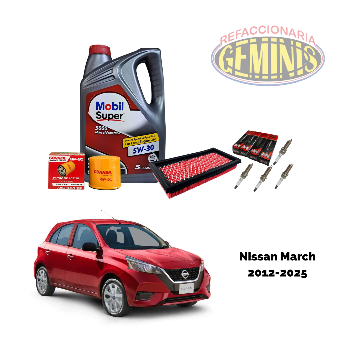 KIT AFINACION NISSAN MARCH 2012-2025 (ACEITE 5W30 MOBIL)