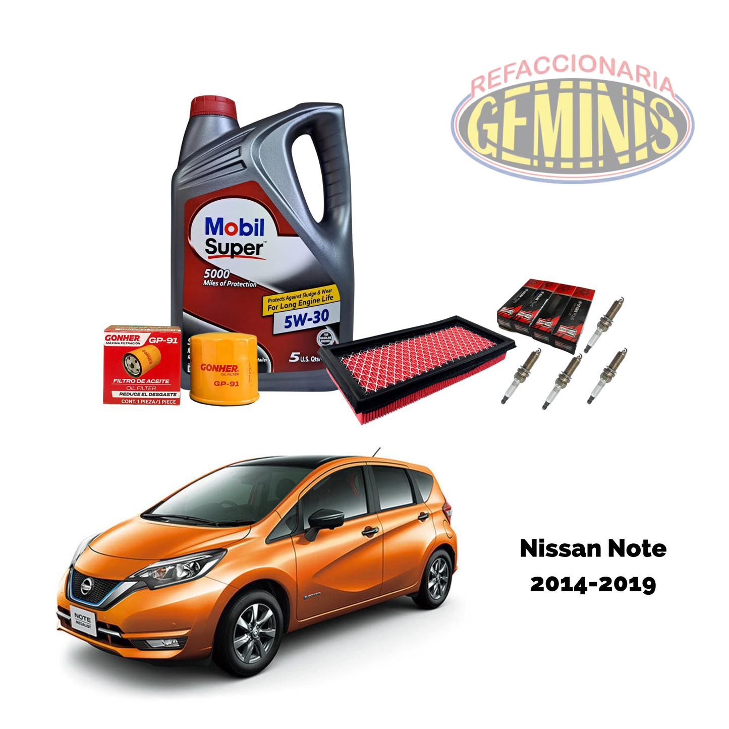KIT AFINACION NISSAN NOTE 2014-2019 (ACEITE 5W30 MOBIL)