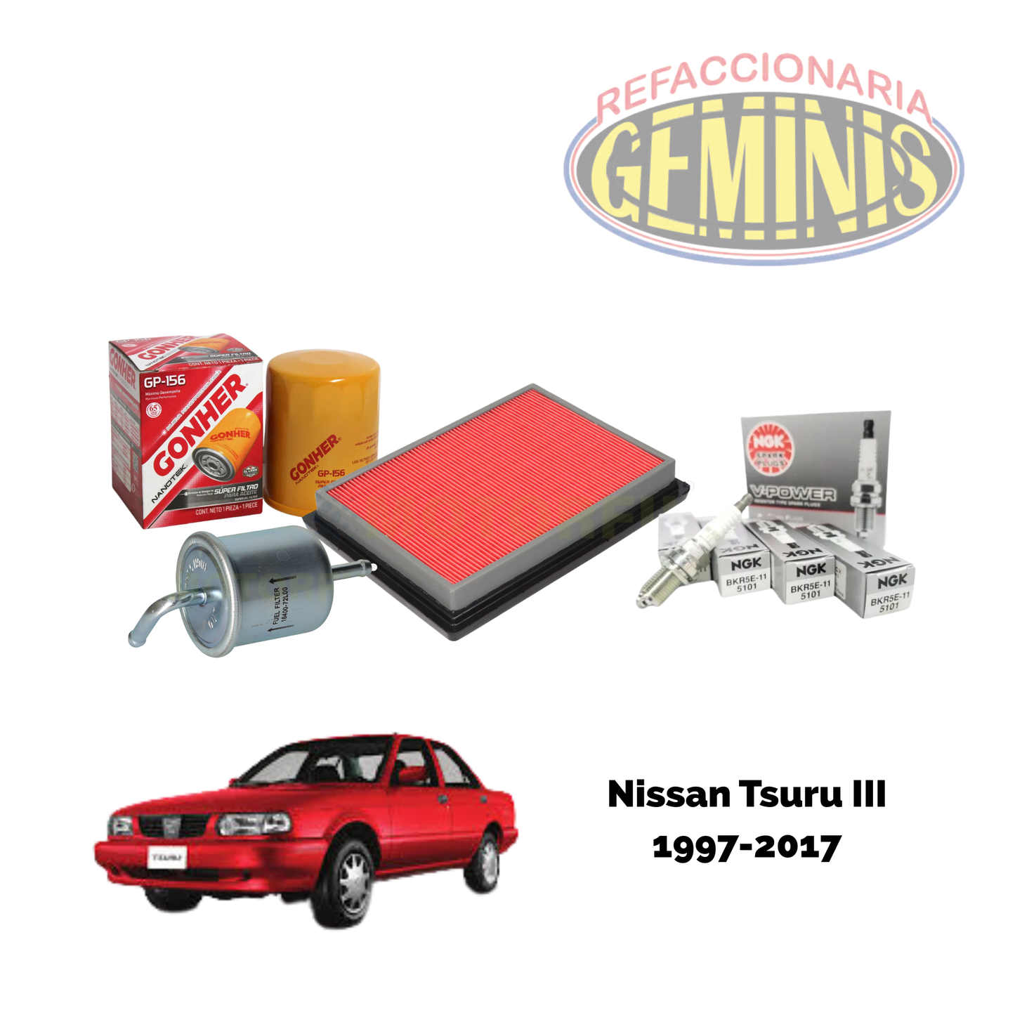 KIT FILTROS Y BUJIAS NISSAN TSURU III 1997-2017