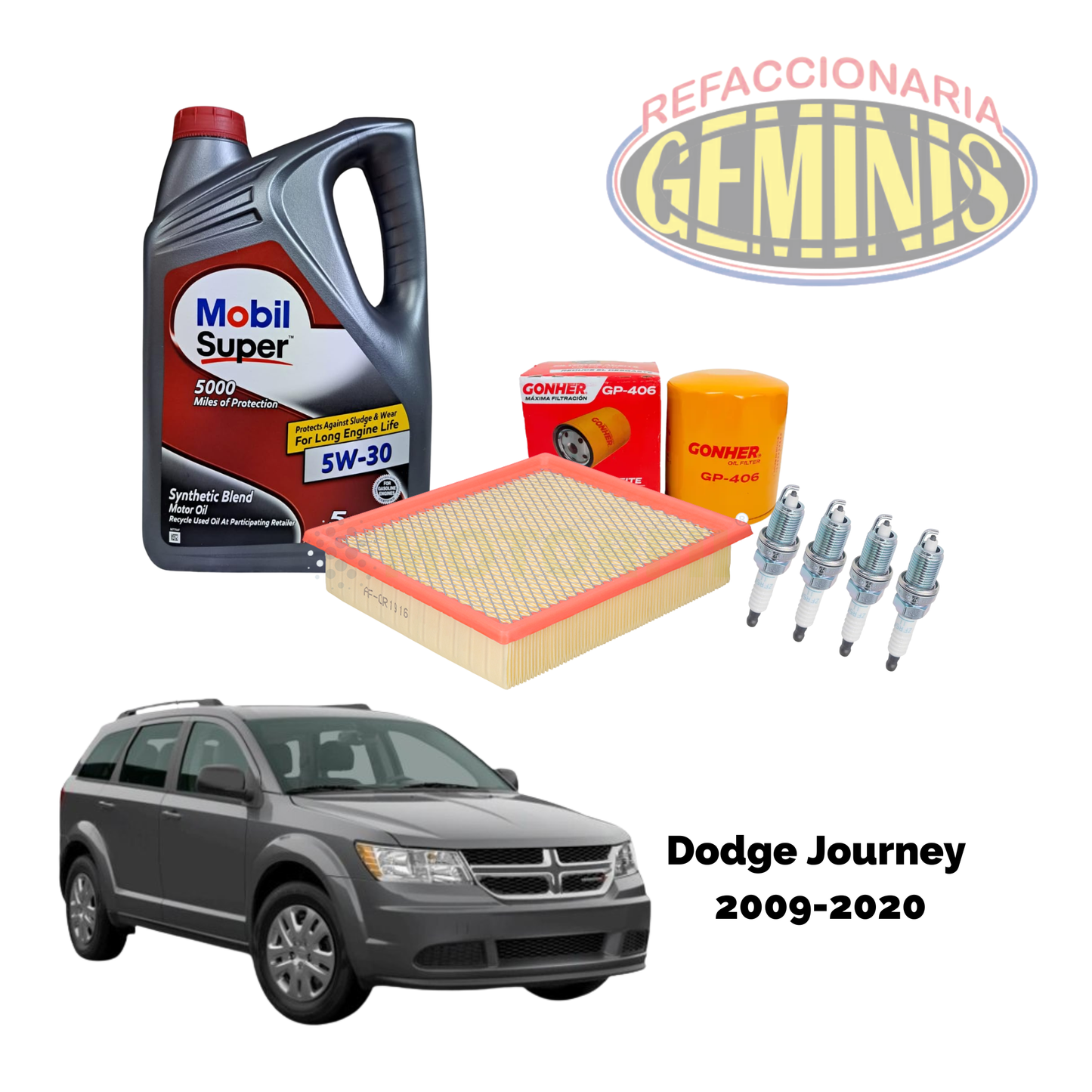KIT AFINACION DODGE JOURNEY 2009-2020 4 CILINDROS (ACEITE 5W30 MOBIL)