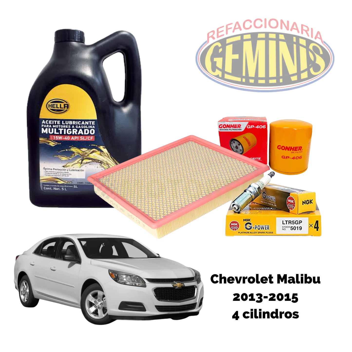 KIT AFINACION CHEVROLET MALIBU 2013-2015 4 CILINDROS (ACEITE 15W40)